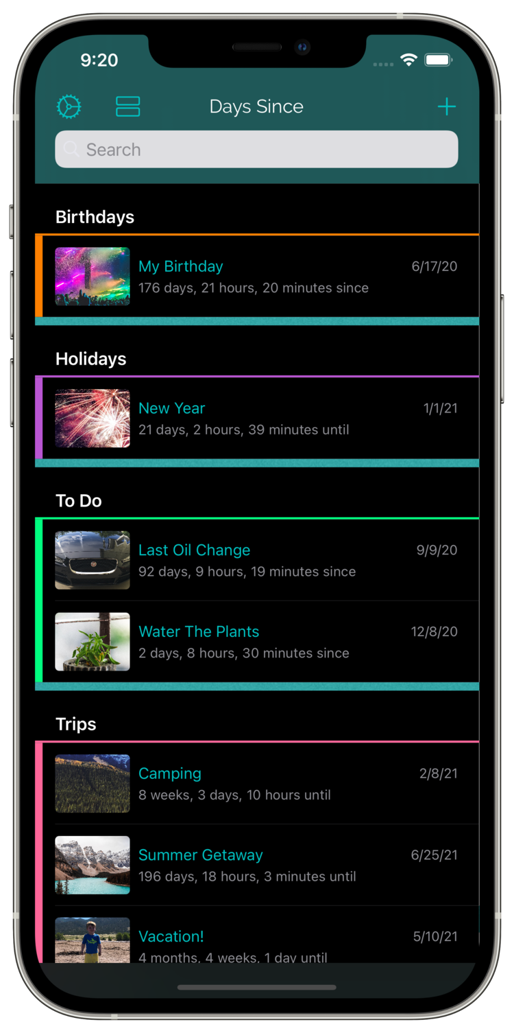 Days Since version 6 in dark mode