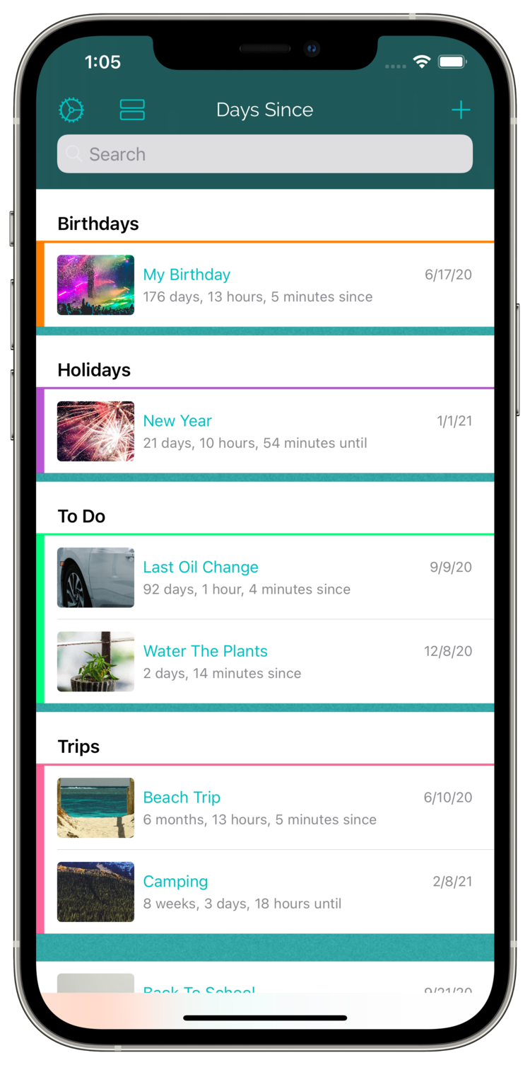 Days Since version 6 event list