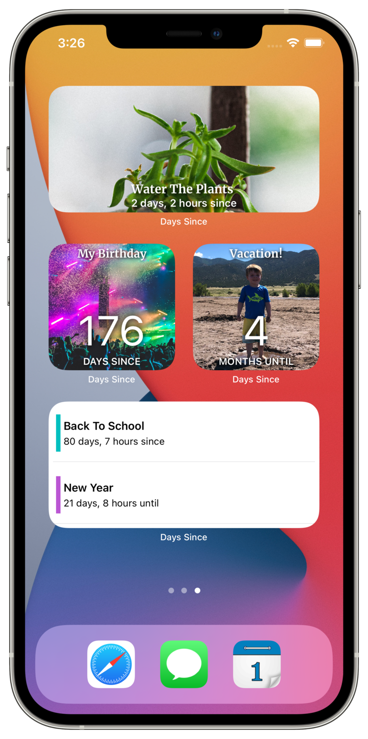Days Since version 6 Home Screen widgets