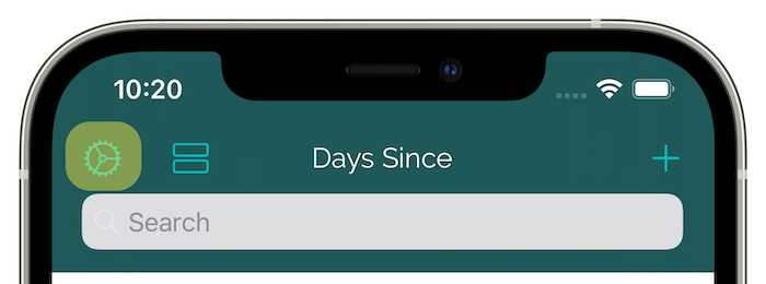 Settings button in the Days Since event list