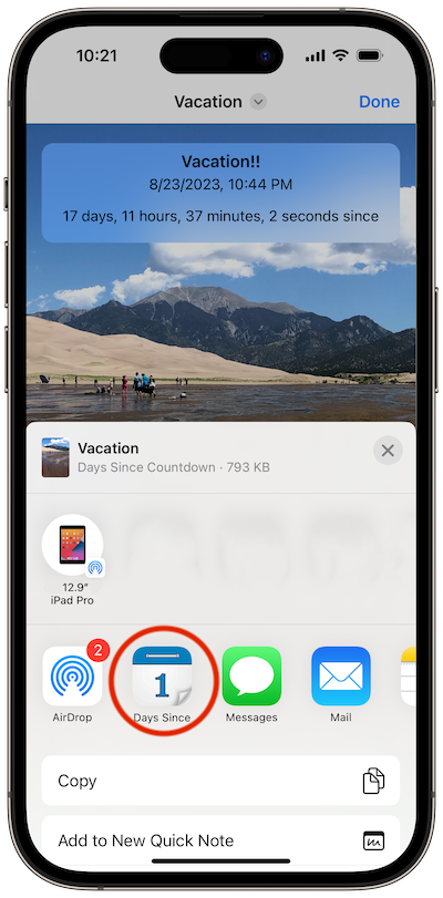 Import Countdown button for a shared Days Since file