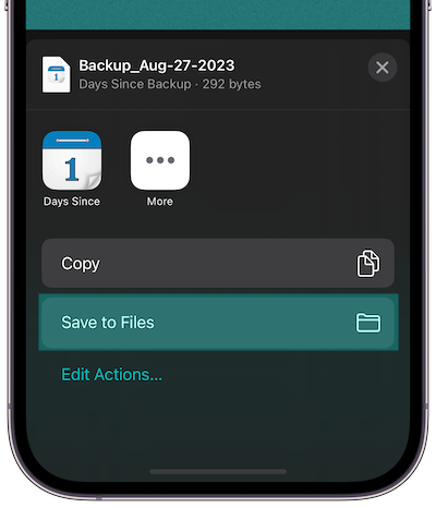 Saving a Days Since backup with the iOS Files sheet